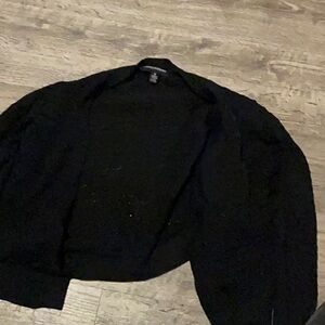 Nina Leonard Black Balloon Sleeve Cardigan Sweater